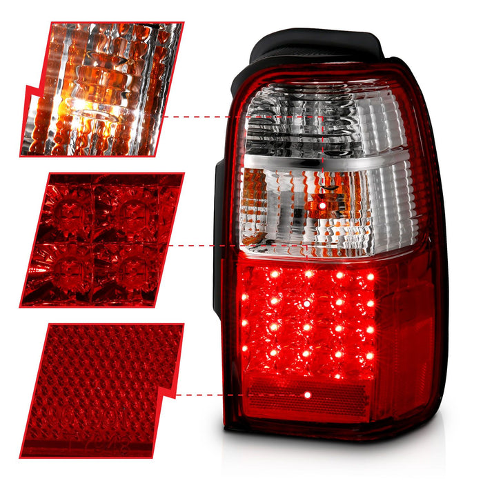 Anzo LED Tail Lights Chrome Red For 4Runner (2001-2002)