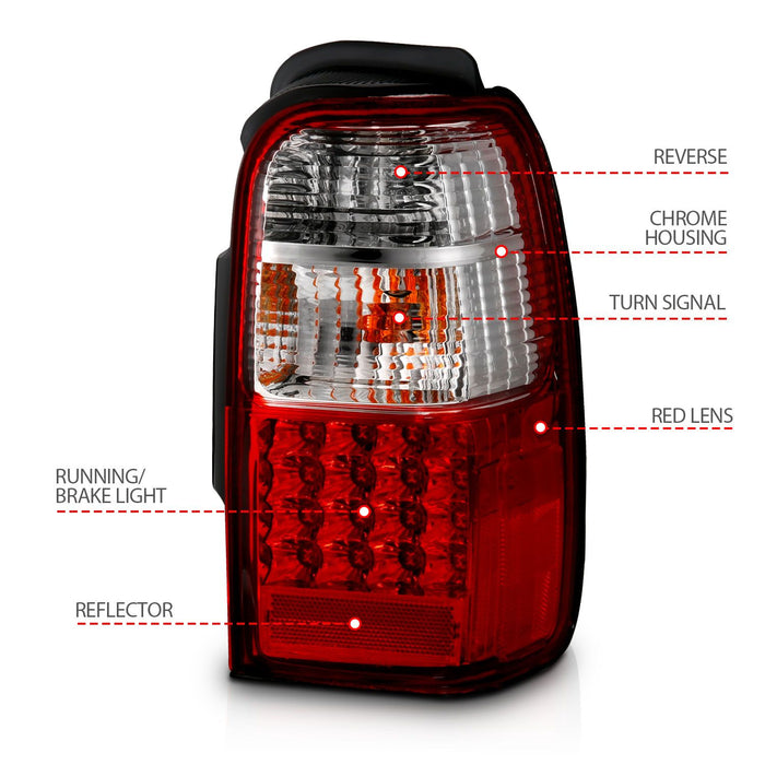 Anzo LED Tail Lights Chrome Red For 4Runner (2001-2002)