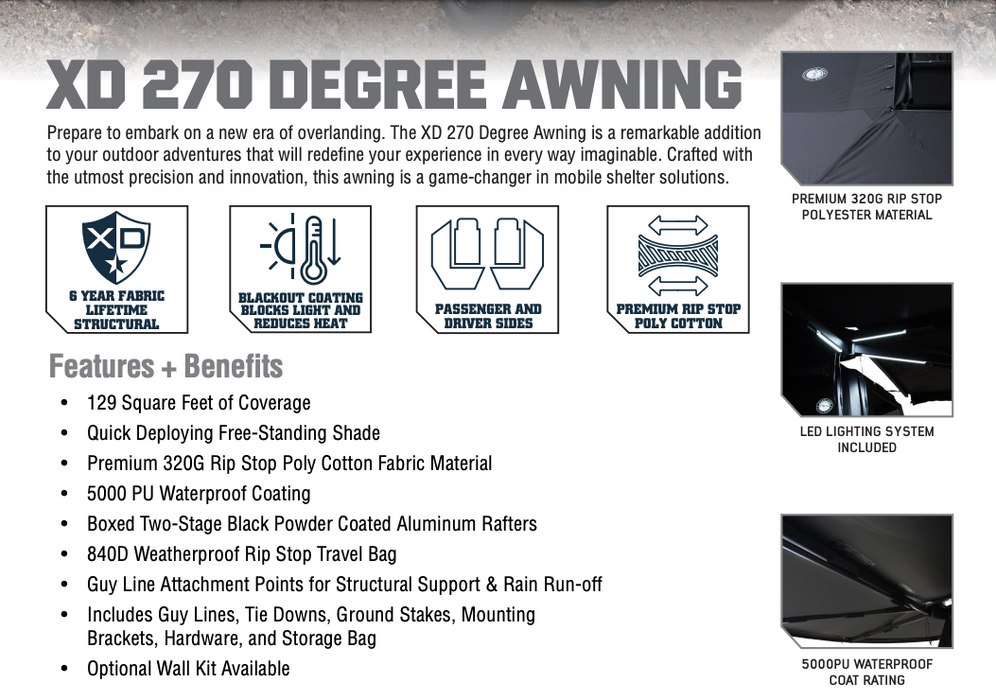 Overland Vehicle Systems XD Nomadic Black Out 270 Degree Awning w/ Lights